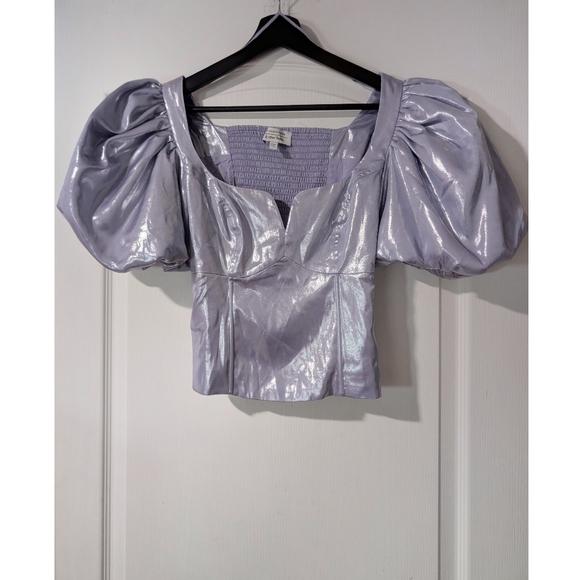 & OTHER STORIES | Metallic Puff Sleeve Top In Lilac - Picture 5 of 13